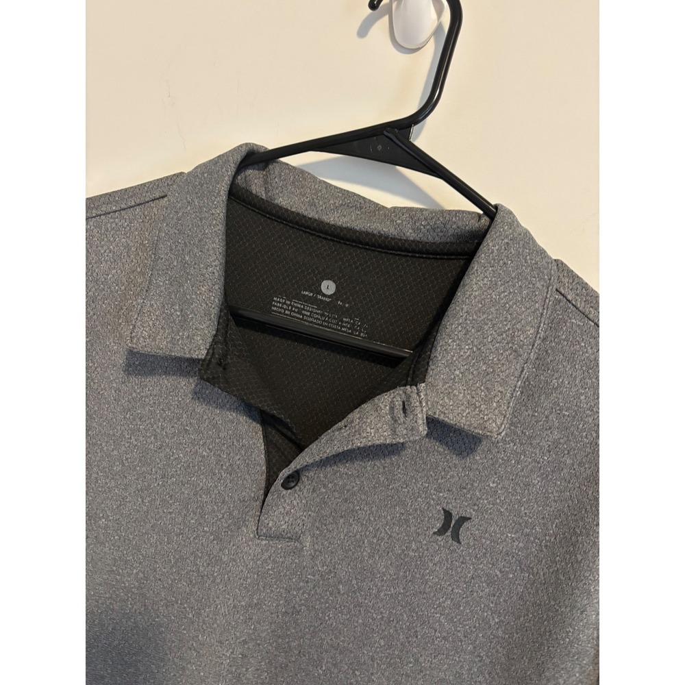 Hurley Mens Dri-Fit Polo Shirt Gray Short Sleeve Honeycomb Mesh large - Picture 4 of 9